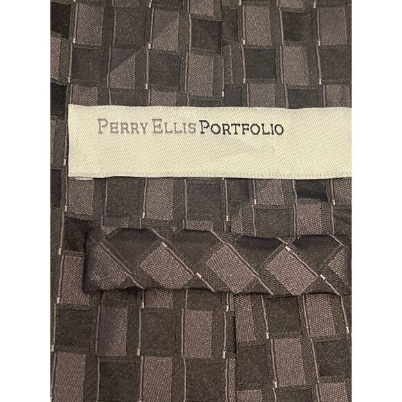 Perry Ellis Portfolio Black 100% Silk Men’s Neck Tie Made In China - Picture 8 of 9